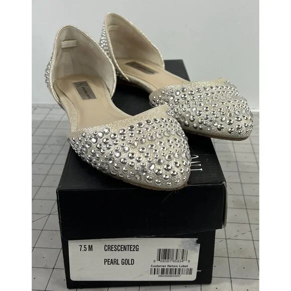 INC International Concepts Crescente 2 Sz. 7.5 Pearl Gold Flats ~~minty~~ - Picture 1 of 14